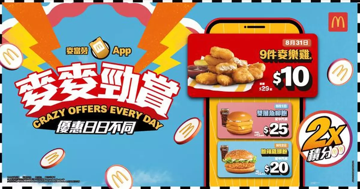 麥當勞App「麥麥勁賞」8.31強勢登場 一連兩星期送上10蚊9件麥樂雞等優惠