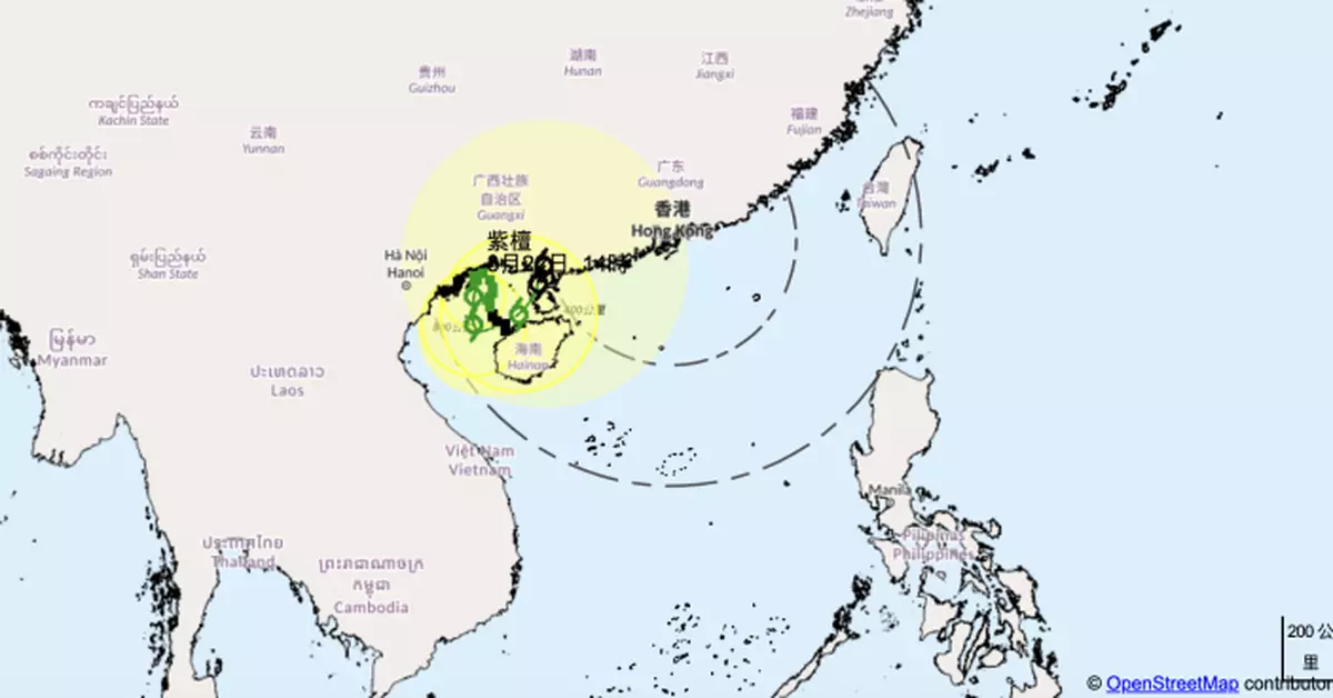天氣 |  颱風「紫檀」北部灣迴旋打轉料逐漸增強　本港未來幾日驟雨增多有狂風雷暴