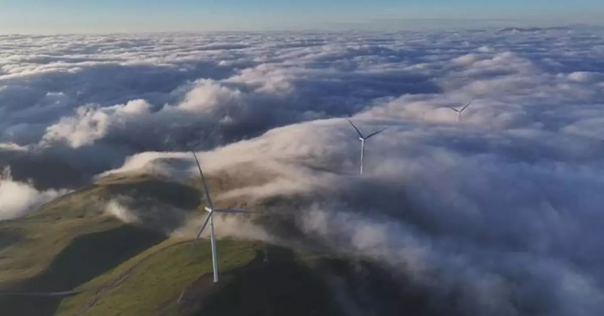 甘肅宕昌縣現雲海奇觀 風力發電機點綴如畫