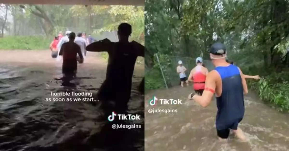 美國半程馬拉松遇水浸仍照常舉行 跑手抓欄桿涉腰深洪水惹安全爭議