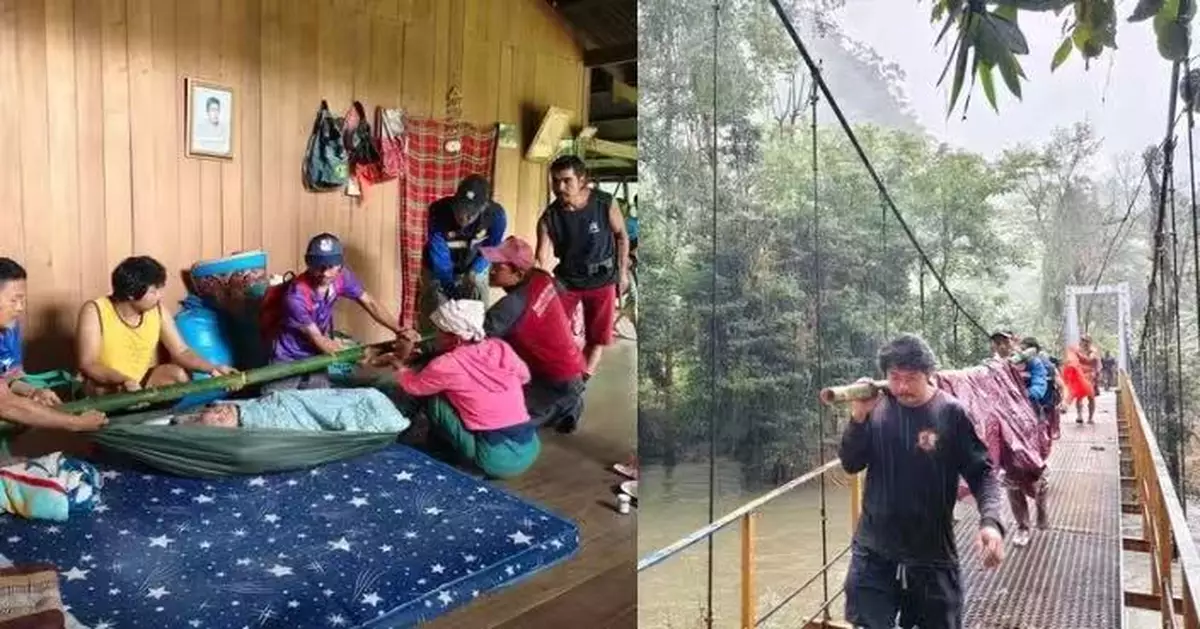 泰9旬臥床婦銀行卡故障須親身辦手續 村民冒雨抬擔架徒步9公里送去銀行