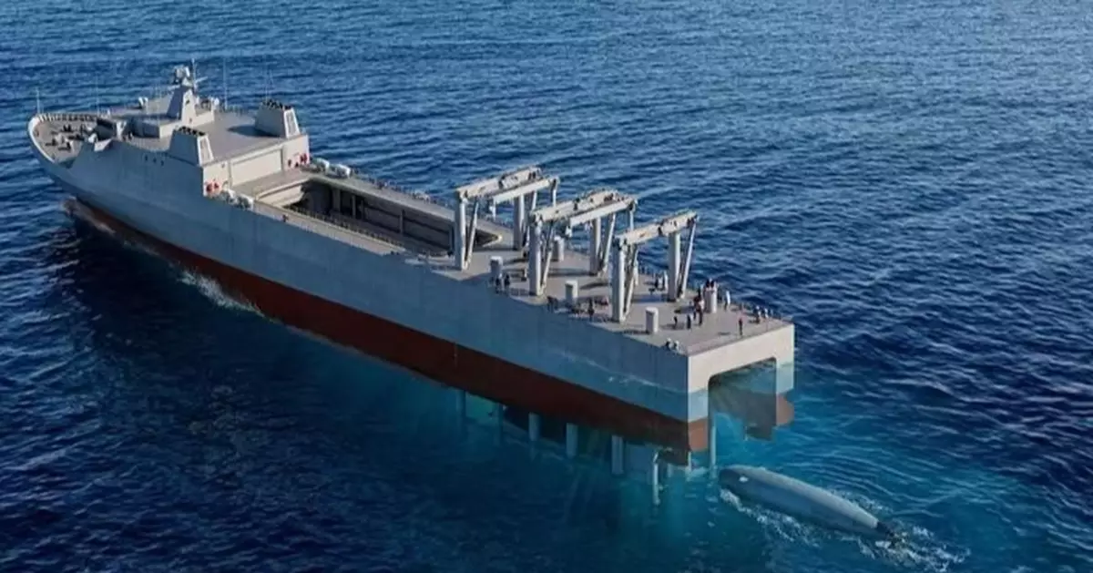 法媒揭中國造205米奇特母艦　12根頂升臂配合濕塢　專供大型無人潛艇遠海收放