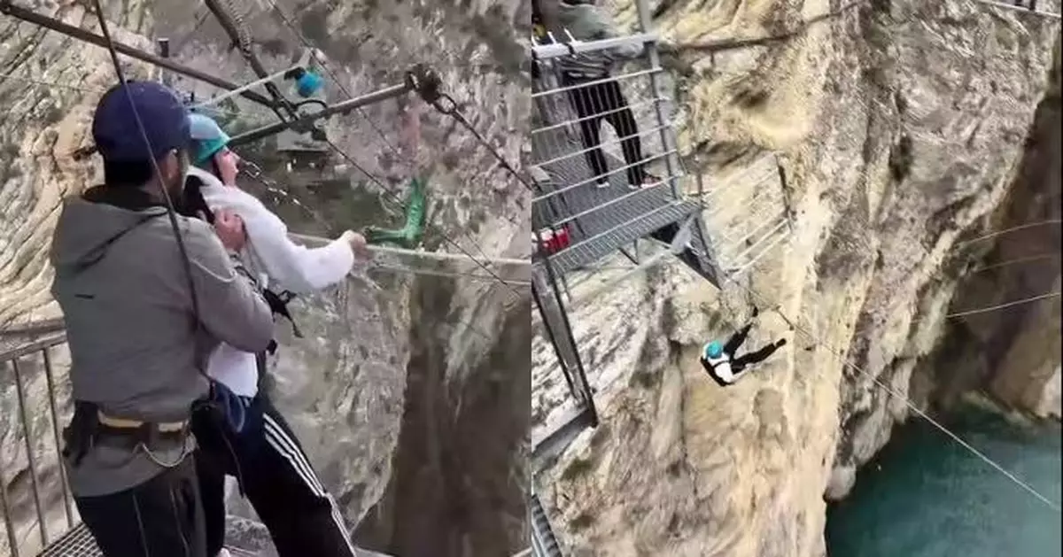 體驗俄羅斯高空彈跳臨陣崩潰拒跳 女遊客疑遭工作人員踢膝強推落79米懸崖