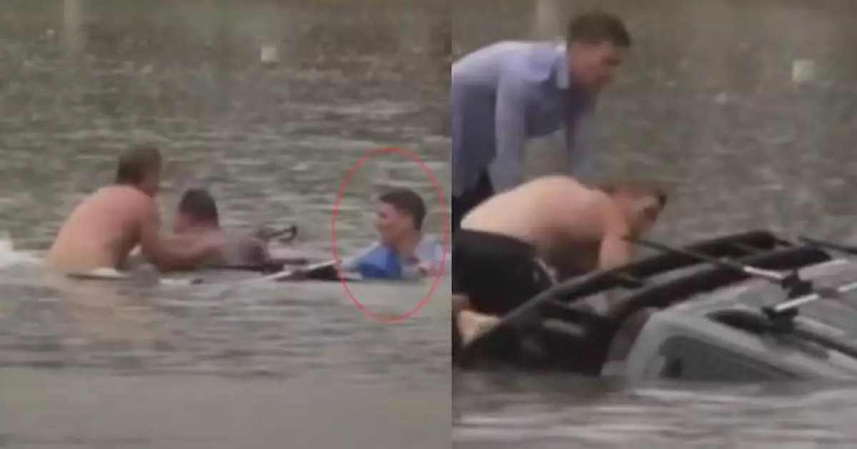 澳洲暴雨釀驚險事故 四驅車遭洪水吞沒 記者與途人冒險救出受困司機