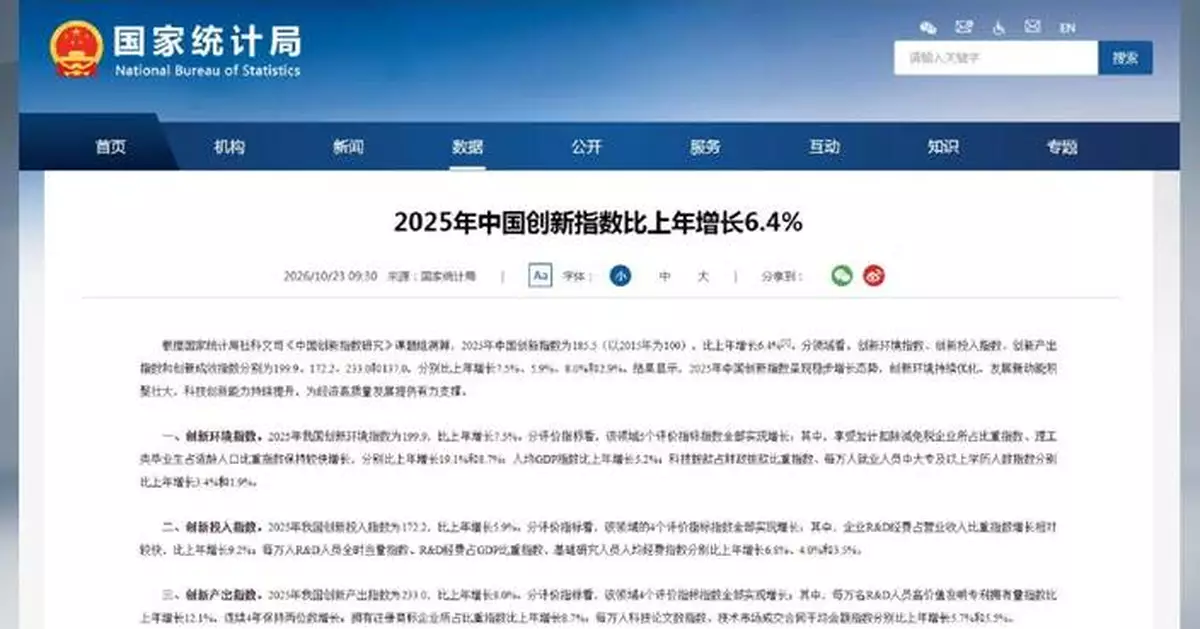 中國創新能力持續增強 官方數據顯示新動力擴大