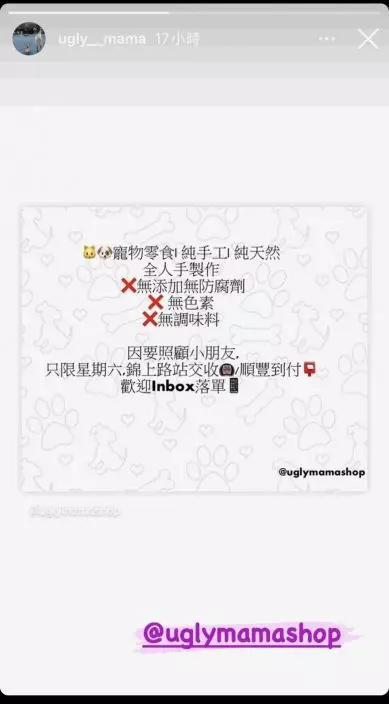 雯雯在2月底開設IG Shop賣寵物食品。