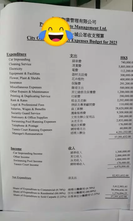 網絡近日瘋傳疑似該屋苑管理公司的預算報告。