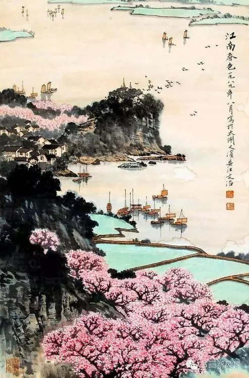 現代畫家宋文治《春雨江南》(網上圖片)