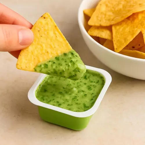 有人拿脆片去點芫荽醬，吃到最後都是草青味。AI 生成示意圖