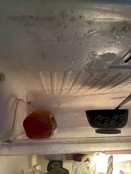 雪櫃存放的食物。因有漏水問題,雪櫃內部十分潮濕。(圖片來源:facebook群組「【爆怨公社】」)