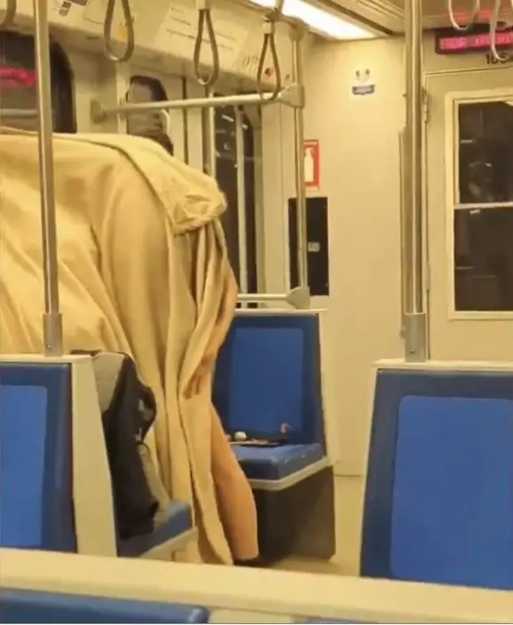 加拿大輕軌列車上演活春宮，毛毯下詭異露出大腿。 網片截圖