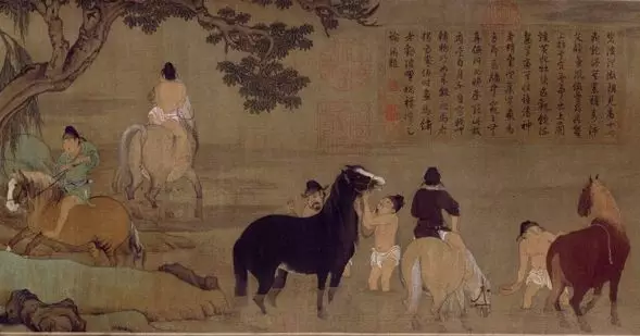 趙孟頫《浴馬圖》局部 (網上圖片)