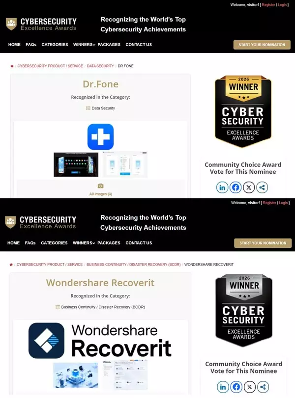 Wondershare Earns Dual Honors at the 2026 Cybersecurity Excellence Awards