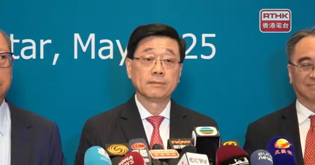 行政長官李家超表示，中美首次關稅談判已經完成，達成某些關稅會取消、某些會暫緩。（游樹榮攝）