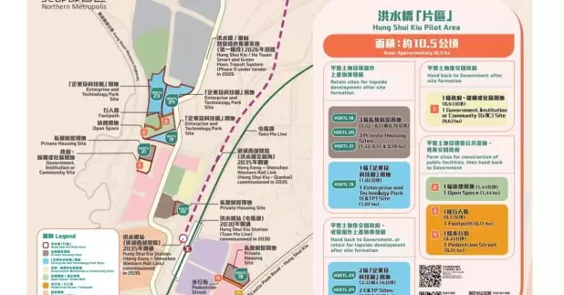 位於洪水橋的這個「片區」總面積約11公頃，包括3幅住宅用地及3幅「企業及科技園」用地。（政府新聞處）