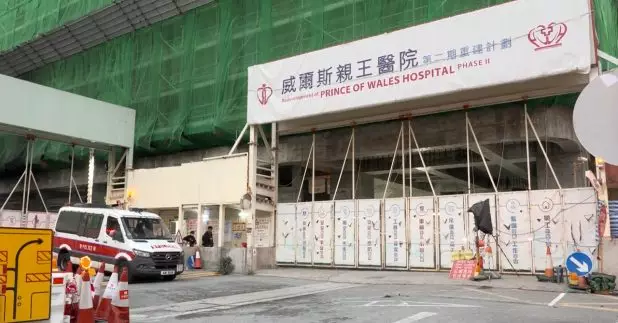 沙田威爾斯醫院的地盤發生工業意外，男工人頭部受傷送院。（孔令輝攝）