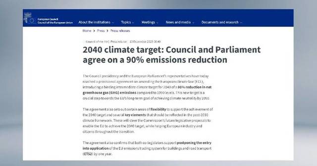 EU seals deal on 2040 climate target to cut emissions by 90 pct
