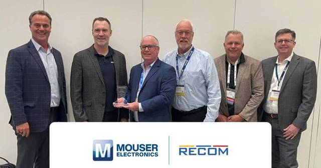 Mouser Electronics Awarded 2025 High Service Distributor of the Year by RECOM Power