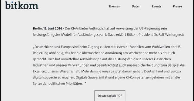 U.S. AI access cut discloses Europe's reliance on US: Bitkom