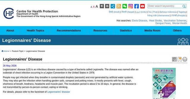 CHP Reports Eight New Legionnaires' Disease Cases, Urges Public Health Precautions