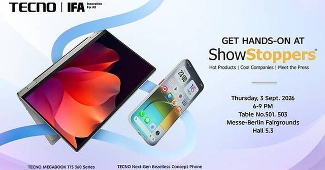 TECNO Will Bring Next-Gen Bezelless Concept Phone and 360° Hinge MEGABOOK T15 360 Pro to IFA ShowStoppers 2026