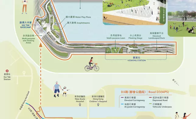 圖三：D3路示意圖。當中將設綠色共融單車徑。