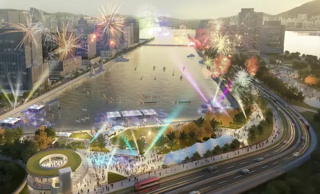 圖二：D3路效果圖。途徑嘅啟德內海將設觀景台，市民可近距離觀賞於啟德內海舉辦嘅水上活動