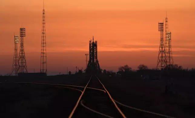 The Soyuz rocket is seen at dawn on launch site 1 of the Baikonur Cosmodrome, Thursday, March 14, 2019, in Baikonur, Kazakhstan. Expedition 59's astronauts Nick Hague and Christina Koch of NASA, along with Alexey Ovchinin of Roscosmos will launch later in the day, U.S. time, on the Soyuz MS-12 spacecraft from the Baikonur Cosmodrome for a six-and-a-half month mission on the International Space Station.(Bill IngallsNASA via AP)