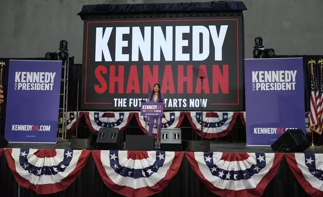 Nicole Shanahan speaks during a campaign event for Presidential candidate Robert F. Kennedy Jr., Tuesday, March 26, 2024, in Oakland, Calif. Shanahan has been picked as Kennedy Jr.'s running mate. (AP Photo/Eric Risberg)