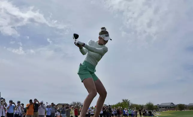 Nelly Korda hits from the second tee during the first round of LPGA Ford Championship golf tournament, Thursday, March 28, 2024, in Gilbert, Ariz. (AP Photo/Matt York)