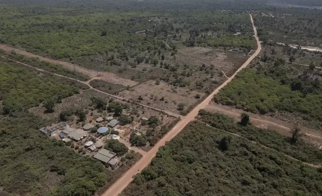 This is an aerial view of Mariama Sonko's agro-ecological training center in the Casamance village of Niaguis, Senegal, Wednesday, March 7, 2024. This quiet village in Senegal is the headquarters of a 115,000-strong rural women's rights movement in West Africa, We Are the Solution. Sonko, its president, is training female farmers from cultures where women are often excluded from ownership of the land they work so closely. (AP Photo/Sylvain Cherkaoui)