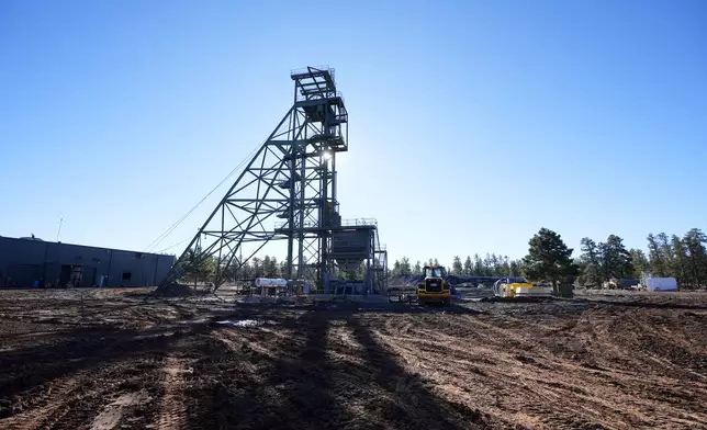 The shaft tower at the Energy Fuels Inc. uranium Pinyon Plain Mine is shown Wednesday, Jan. 31, 2024, near Tusayan, Ariz. The largest uranium producer in the United States is ramping up work just south of Grand Canyon National Park on a long-contested project that largely has sat dormant since the 1980s. (AP Photo/Ross D. Franklin)