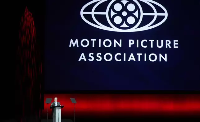 Charles Rivkin, the chairman and CEO of the Motion Picture Association, addresses the audience during CinemaCon 2024 at Caesars Palace, Tuesday, April 9, 2024, in Las Vegas, NV. The four-day convention of the National Association of Theatre Owners (NATO) runs through Thursday. (AP Photo/Chris Pizzello)