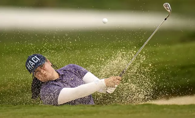 Angel Yin hits from the fourth green bunker during the first round of the Chevron Championship LPGA golf tournament Thursday, April 18, 2024, at The Club at Carlton Woods, in The Woodlands, Texas. (AP Photo/Eric Gay)