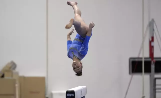 Joscelyn Roberson competes on the balance beam at the American Classic Saturday, April 27, 2024, in Katy, Texas. (AP Photo/David J. Phillip)