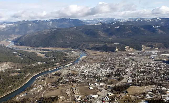 FILE - An aerial view of the town of Libby, Mont., Feb. 17, 2010. Libby, the town of 3,000 along the Kootenai River has emerged as one of deadliest Superfund pollution sites in the nation's history. A jury on Monday, April 22, 2024, sided with plaintiffs who said BNSF Railway contributed to the deaths of two people exposed to asbestos in Libby decades ago. (AP Photo/Rick Bowmer, File)
