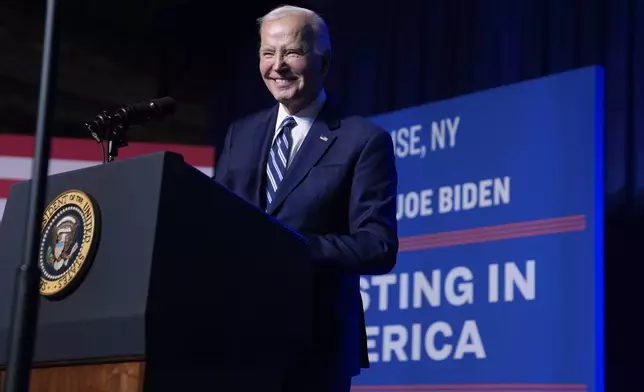 President Joe Biden delivers remarks on the CHIPS and Science Act at the Milton J. Rubenstein Museum, Thursday, April 25, 2024, in Syracuse, N.Y. (AP Photo/Evan Vucci)