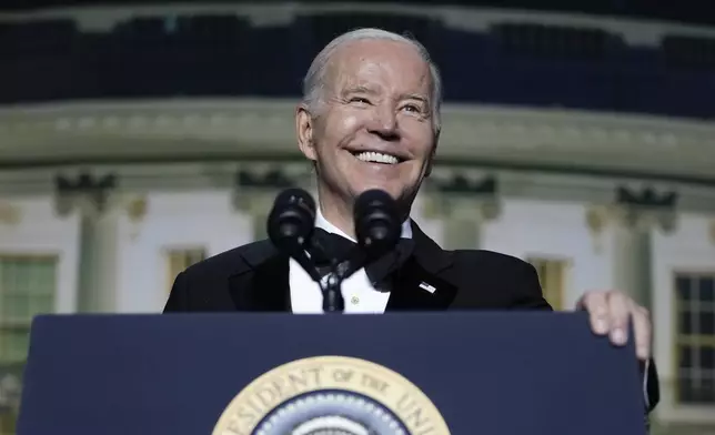 FILE - President Joe Biden speaks during the White House Correspondents' Association dinner in Washington, April 29, 2023. Biden is set to deliver an election-year roast at the annual event on Saturday, April 27, 2024, before a large crowd of journalists, celebrities and politicians against the backdrop of growing protests over his handling of the Israel-Hamas war. (AP Photo/Carolyn Kaster, File)