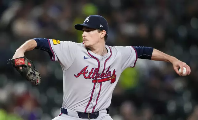 Atlanta Braves starting pitcher Max Fried throws against the Seattle Mariners during the fourth inning of a baseball game Monday, April 29, 2024, in Seattle. (AP Photo/Lindsey Wasson)