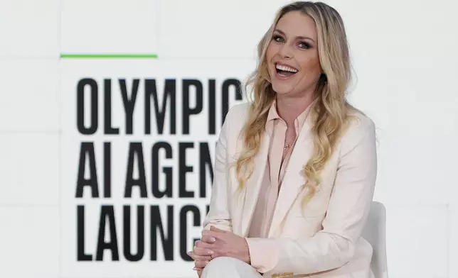 Lindsey Vonn, Olympic Skiing Champion speaks at the International Olympic Committee launch of the Olympic AI Agenda at Lee Valley VeloPark, in London, Friday, April 19, 2024. The IOC will be presenting the envisioned impact that artificial intelligence can deliver for sport, and how the IOC intends to lead on the global implementation of AI within sport. (AP Photo/Kirsty Wigglesworth)