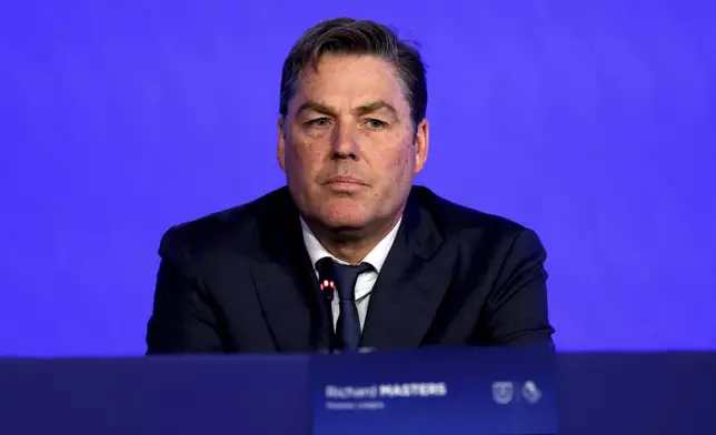 Richard Masters, CEO of the Premier League, attends the 48th European Leagues General Assembly press conference at Nobu Hotel Portman Square, London, Friday April 26, 2024. (Steven Paston/PA via AP)