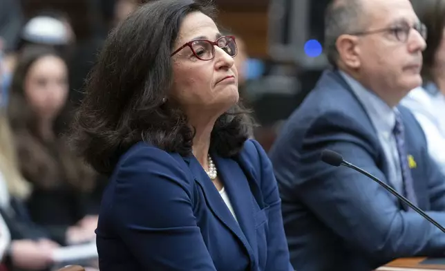 Columbia University president Nemat Shafik testifies before the House Committee on Education and the Workforce hearing on "Columbia in Crisis: Columbia University's Response to Antisemitism" on Capitol Hill in Washington, Wednesday, April 17, 2024. (AP Photo/Jose Luis Magana)