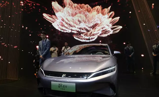 The BYD Han EV car sedan is shown during Auto China 2024 held in Beijing, Thursday, April 25, 2024. (AP Photo/Ng Han Guan)