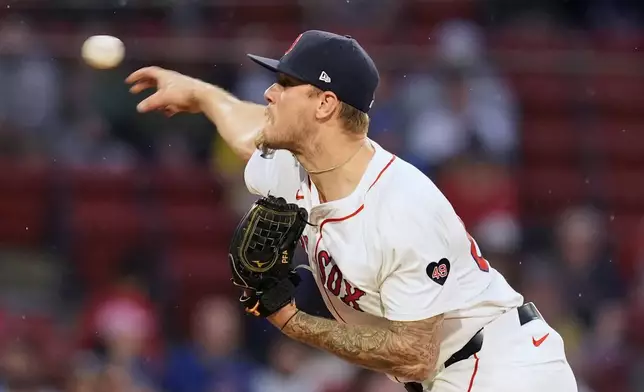 Boston Red Sox starting pitcher Tanner Houck throws during the first inning of a baseball game against the Chicago Cubs, Sunday, April 28, 2024, in Boston. (AP Photo/Michael Dwyer)