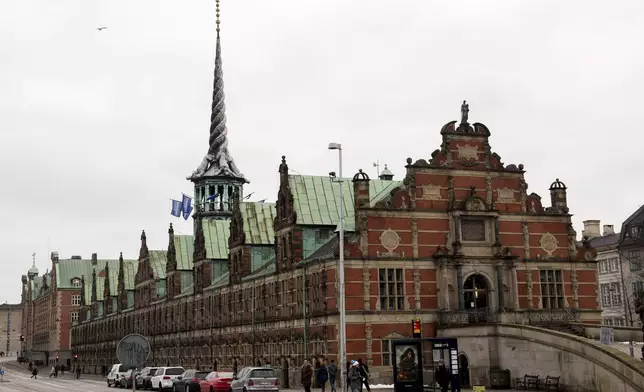 FILE - A view of the Old Stock Exchange in Copenhagen, Denmark, Jan. 28, 2019. One of Copenhagen’s oldest buildings is on fire and its iconic spire has collapsed. The roof of the 17th-century old Stock Exchange, or Boersen, that was once Denmark’s financial center, was engulfed in flames Tuesday. (Linda Kastrup/Ritzau Scanpix, file via AP)