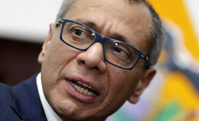 FILE - Ecuador's Vice President Jorge Glas speaks during an interview at his office in Quito, Ecuador, Sept. 12, 2017. Ecuadorian police broke through the external doors of the Mexican Embassy in Quito, Friday, April 6, 2024, to arrest Glas, who had been residing there since December. (AP Photo/Dolores Ochoa, File)