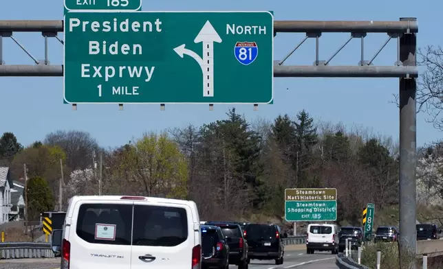 President Joe Biden's motorcade travels to a campaign event after arriving at Wilkes-Barre Scranton International Airport, Tuesday, April 16, 2024, in Scranton, Pa. (AP Photo/Alex Brandon)