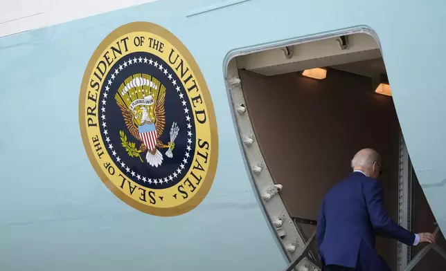 President Joe Biden boards Air Force One, Thursday, April 18, 2024, at Andrews Air Force Base, Md. Biden is headed to Philadelphia. (AP Photo/Alex Brandon)