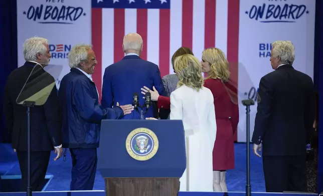 President Joe Biden walks off after speaking during a campaign event in Philadelphia, Thursday, April 18, 2024, with members of the Kennedy family. (AP Photo/Matt Rourke)