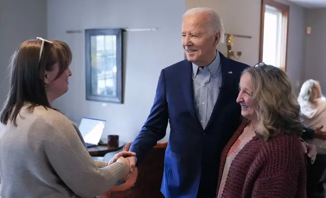 President Joe Biden greets patrons at Zummo's Cafe, Wednesday morning, April 17, 2024, in Scranton, Pa. (AP Photo/Alex Brandon)